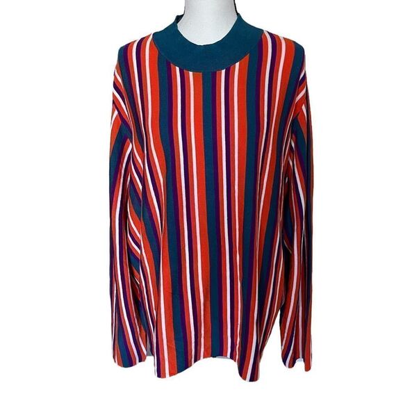 Victor Glemaud x Target Teal Striped Mock Turtleneck Multi Pullover Sweater - Picture 4 of 5